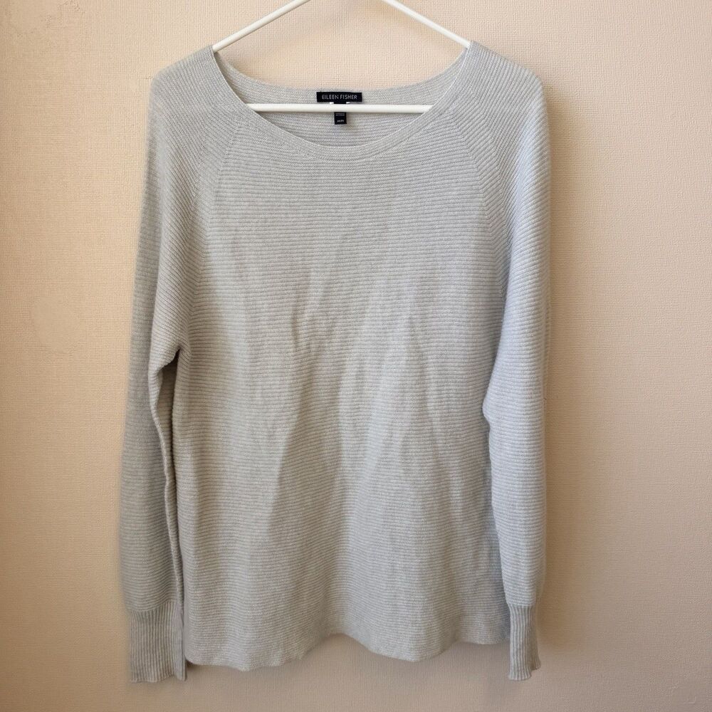 Eileen Fisher Made In Italy Sweater M Light Gray Knit Wool/Cashmere Feel EUC - Picture 2 of 10
